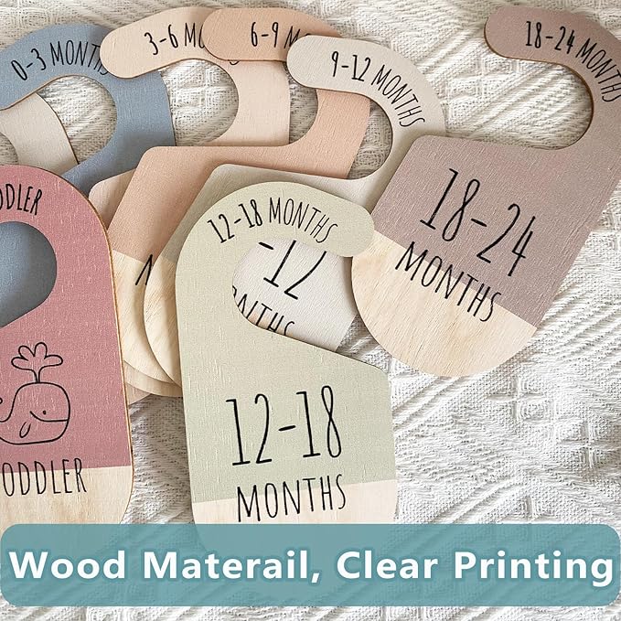 Baby Closet Dividers, Hanging Wooden Double-Sided Nursery Decor Closet Dividers for Baby Clothes, Baby Clothes Dividers for Newborn to 24 Months Size Clothes