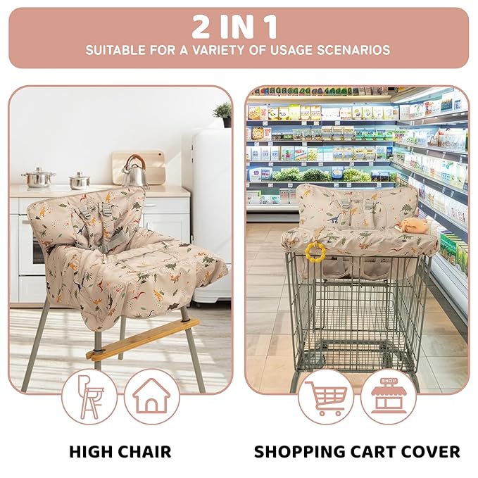 Shopping Cart Cover for Baby 2 in 1 High Chair Covers for Restaurant Comfortable Grocery Cart Seat Covers for Infant, Toddler Universal Suitable for Most Shopping Carts Machine Washable, Dessert