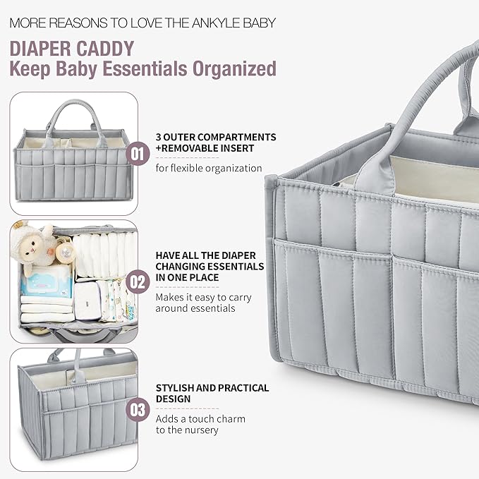 Ankyle Starry Sky Grey Diaper Caddy Organizer with Handles & Removable Dividers,Diaper Bag,Car Diaper Caddy,Stylish Diaper Organizer Basket & Tote for Easy Storage