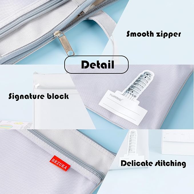 Mesh Zipper Pouch 11x13.7 in, A4 Double Pocket Waterproof File Bag with Handle, Document Storage for School/Travel/Office/Puzzle (Gray, 2pcs)