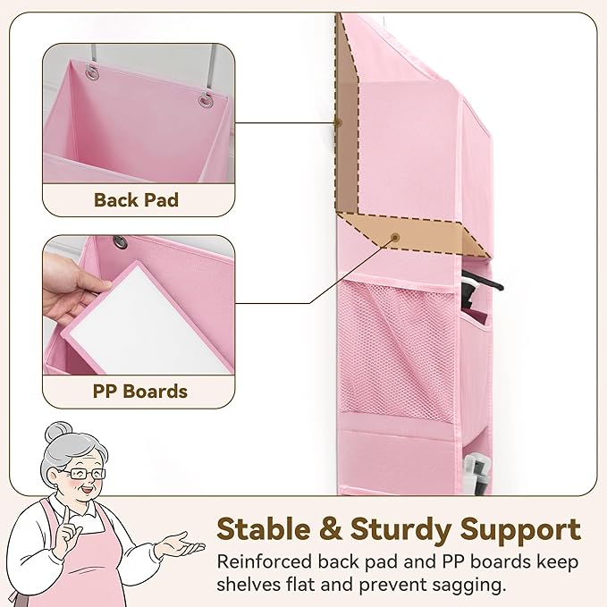 GRANNY SAYS Over The Door Organizer, 6-Shelf Detachable Behind The Door Storage with 8 Pockets, Waterproof Anti Tilt 40lb Large Capacity Hanging Shelf for Nursery, Bedroom, Kids Room, Pink