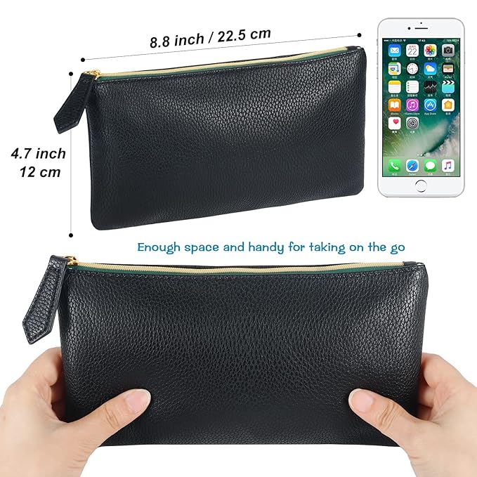 HRX Package Soft Faux Leather Cosmetic Bag, 2pcs Black Makeup Brushes Zipper Pouch Travel Organizer Case for Purse Diaper Bag