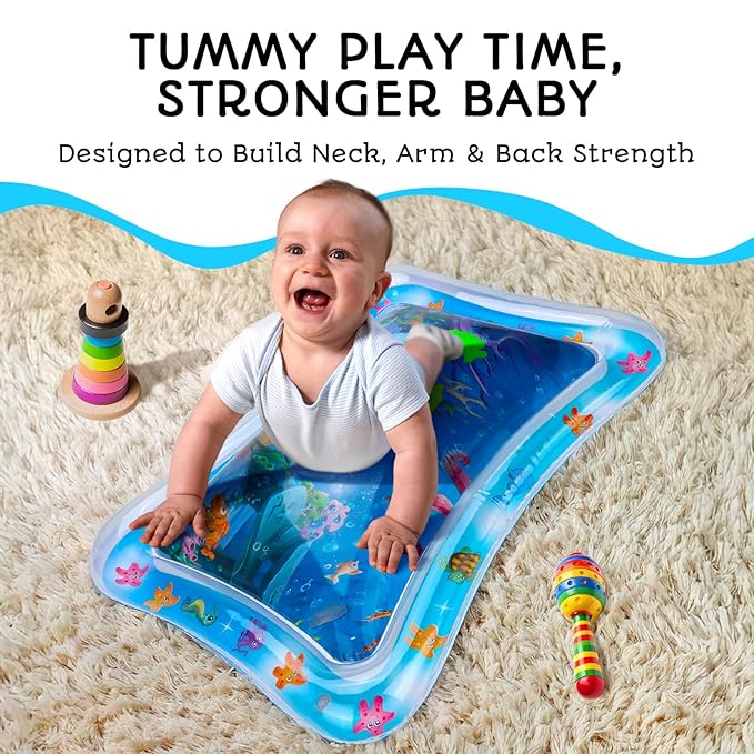 AVEC MAMAN Tummy Time Water Mat – Inflatable Water Play Pad for Babies - Sensory Tummy Time Mat for Floor Play - 100% BPA-Free & Leakproof - Baby, Infants 3-12 Months