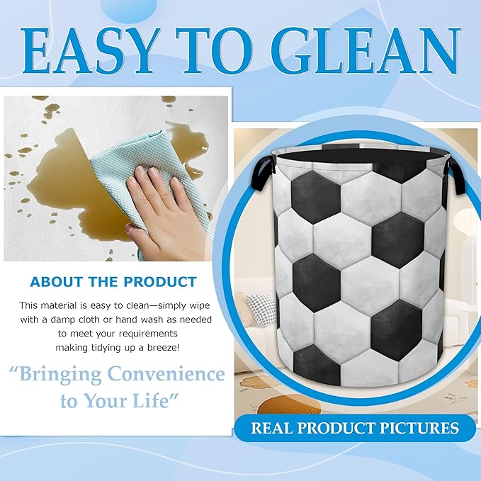 Hexagon Football Laundry Basket Collapsible Laundry Hamper, Oxford Cloth Storage Bin for Room/Bathroom/Bedroom/Dormitories 16" X 20.8"
