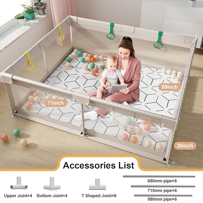 71 * 59 inch Baby Playpen with Mat,Playpen for Babies and Toddlers, Large Play Pen for Kids, Play Pen for Babies and Toddlers