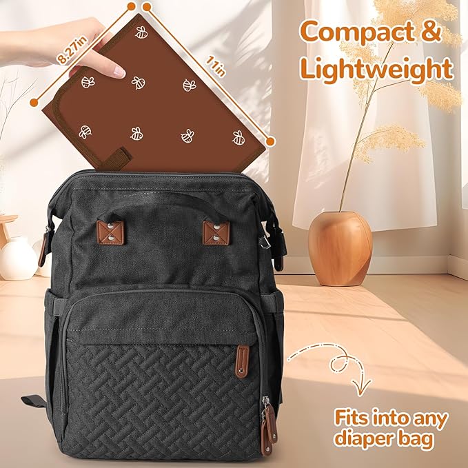 Coinarin Portable Diaper Changing Pad, Waterproof Baby Changing Mat, Foldable Travel Baby Changing Station, Newborn Essential Baby Shower Registry Gift (Brown-Bee)
