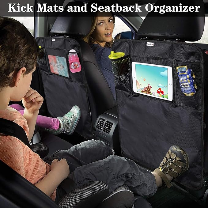 Meolsaek Kick Mats Back Seat Protector, Waterproof Oxford Seat Back Protector, Car Seat Back Protector for Kids, Back of Seat Protector for Kids Feet Car Seat (Black B -2pc)