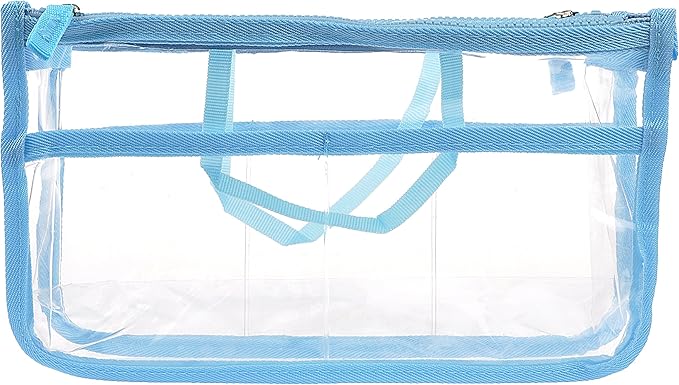 Vercord Translucent Purse Handbag Tote Pocketbook Bag Organizer Insert with Zipper Handle for Women Medium Blue