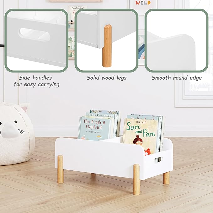 UTEX Montessori Bookshelf for Kids, Wooden Book Shelf for Kids Rooms, Toddler Book Caddy with Adjustable Divider, Floor Book Display, Baby Book Rack for Classroom Nursery