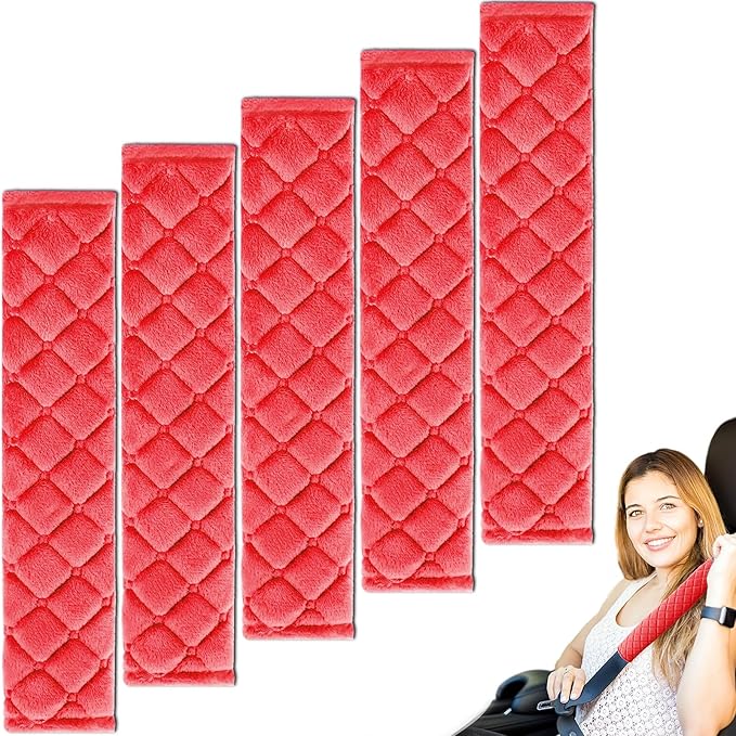 WSSROGY 5 Pack Soft Comfort Car Seatbelt Cover Protector Pads Strap for Protecting Neck and Shoulder (Red)