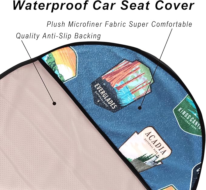 LoyaGour Car Seat Cover Protector Front Seats,for Gym Workout,Running,Swimming,Beach and Hiking,Waterproof Sweat Towel Bucket Seat Covers for Trucks SUV Jeep (National Parks, 2Pcs)
