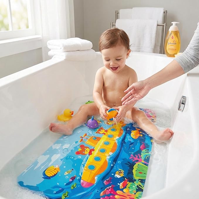 BEEHOMEE Bath Mats for Tub Kids,Baby Toddler - Large Cartoon Non-Slip Bathroom Bathtub Anti-Slip Shower Mats for Floor 35x15,Machine Washable XL Size Bathroom Mats (Submarine)