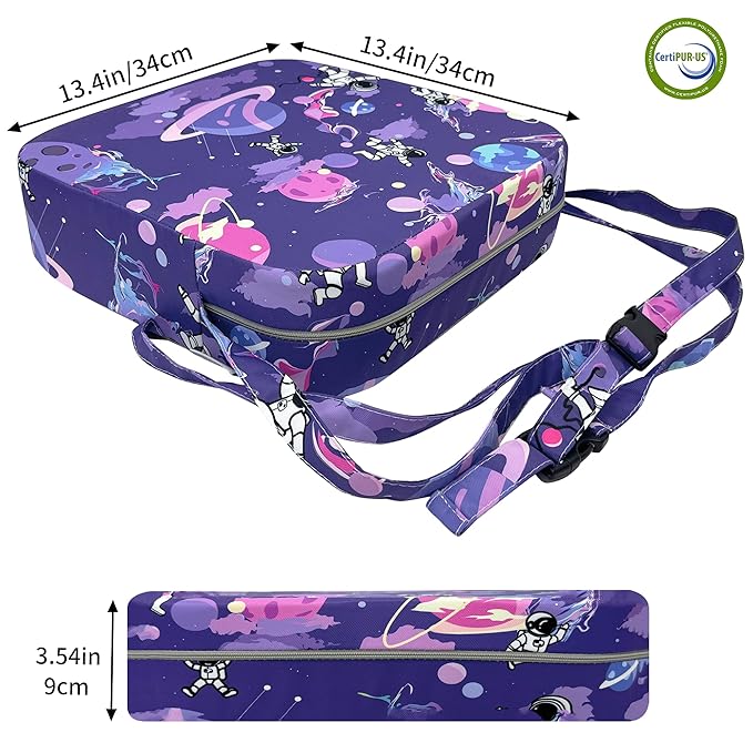 Toddler Booster Seat for Dining Table, Waterproof Kids Booster Seat for Kitchen Chair, High Density Foam Cushion with Non-Slip Bottom, Washable Cover & Adjustable Straps (Purple Starry Sky)