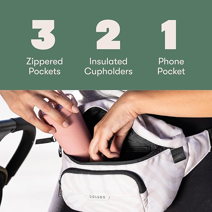 Colugo On-The-Go Stroller Organizer Insert with Zipper, Caddy with Cup Holder, Stroller Accessories for Parents specially designed to fit to your stroller with Non Slip Straps (Black)