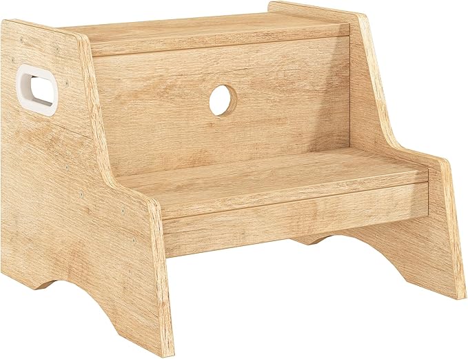 HOOBRO Wooden Step Stool, Two Step Stools Toddler for Potty Training, Natural Two Step Stool for Bedroom, Kitchen, Bathroom, Children's Stool with Handles and Safety Non-Slip Pads, Natural NL05JD01