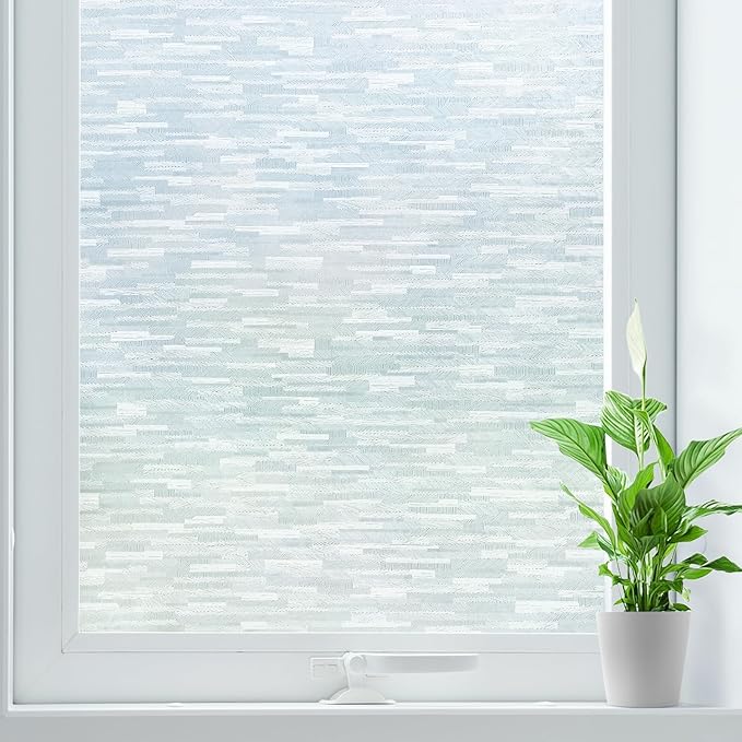 rabbitgoo Window Privacy Film, Frosted Glass Window Film Static Cling Covering, Non Adhesive Privacy Clings Vinyl, Removable Frosting Sticker for Home Decoration, White, 17.5 x 118.1 Inches
