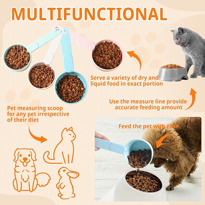Joyinjojo Dog Food Scoop 1 Cup 1/2 Cup - Melamine Dog Food Measuring Cup, Pet Food Scoop for Dog Cat...Comfortable Long Handle for Easy to Scoop Food, White 1 Cup