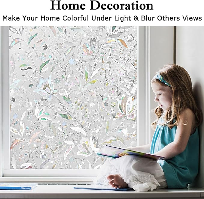 Kromapolis Window Film, Window Privacy Film, Window Vinyl Glass Covering, Stained Glass Decorative Film, Window Film Privacy Frosted Static Clings, Non-Adhesive, No-Glue (35.4 x 314.9inch)