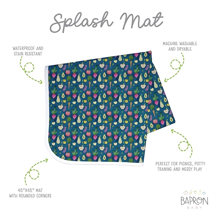 BapronBaby Organic Produce Splash Mat - Waterproof Catch-All for Under High Chairs, Floors, Tables, Playtime or Arts & Crafts - Machine Washable - 45" x 45”