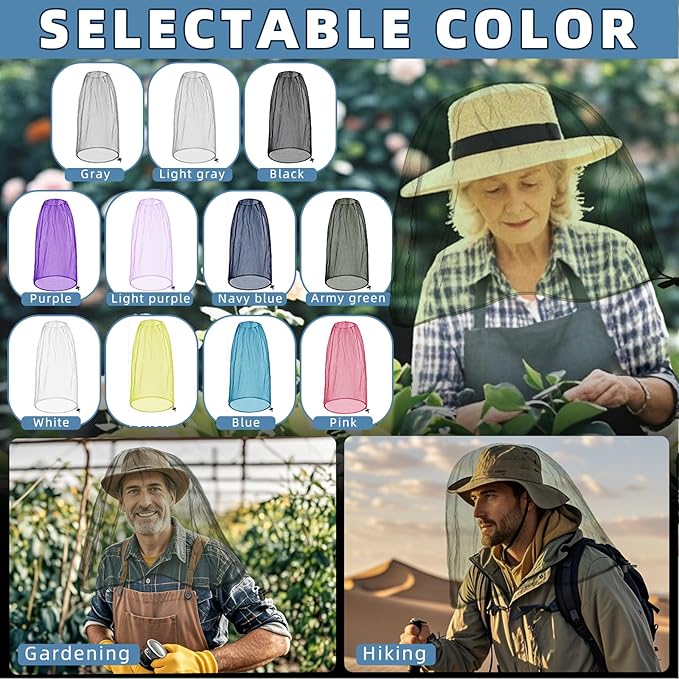 2 Pack Ultra Large Mosquito Net 42x25 Inches Mosquito Head Net Oversized Insect Netting Bug Fits Most Hats for Gardening Hiking Fishing Traveling(Army green)