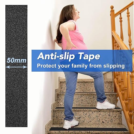 BOMEI PACK Anti Slip Traction Tape,2 Inch x 33 Ft,Heavy Duty Non Slip Tape,Grip Tape for Stairs, Tread Step, Indoor & Outdoor Use,Waterproof Stairs Non Skid Treads (Black)