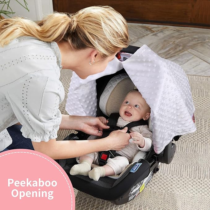 Rquite Car Seat Cover Baby, Carseat Covers Baby for Girl Boy, Warm Minky Infant Car Seat Cover Winter, Peekaboo Opening Car Seat Canopy, Multi-use Baby Carrier, Stroller, Nursing Cover, Minky Blanket