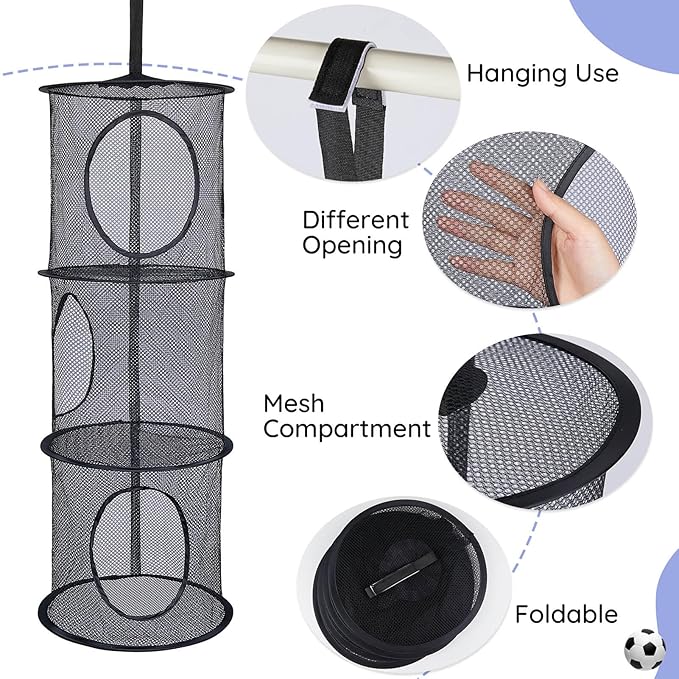 Basumee Stuffed Animals Net or Hammock 2 Pcs Stuffed Animals Storage Toy Net Hammock for Plushies Storage Organizer Mesh Kids Girls Room Decor, Black, 3 Tiers