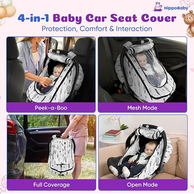 Car Seat Cover for Babies with 100% Cotton Muslin Material | Breathable Carseat Cover for Boys and Girls | Infant Car Seat Canopy for Boys and Girls (Flamingo)
