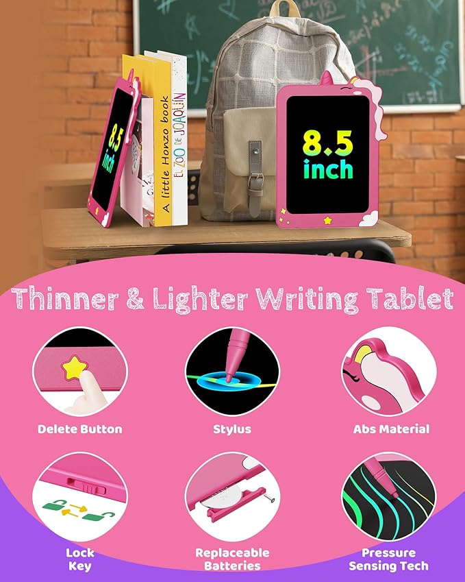 TEKFUN Toddler Boy Toys, 2 Pack LCD Writing Tablet for Kids, Doodle Board Dinosaur Toys, Travel Essentials Toys for 3 4 5 6 Year Old Boys Girls, Easter Birthday Christmas Gifts (8.5inch Green&Pink)