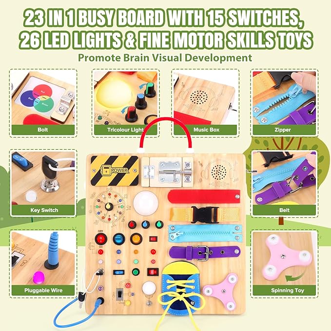Grarain Busy Board for Toddlers - Montessori Educational Toy for 1-3 Year Old Boys & Girls | Travel-Friendly Sensory Learning Activity | Ideal for Kids with Autism(Busy Board v3)