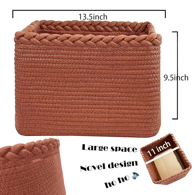 COMFY-HOMI Square Woven Cotton Rope Basket for Organizing, Gift Baskets for Handles, Empty Gift Baskets, Toy Basket for bins|13.5" x 11" x 9.5" home decor for Living Room, Bathroom
