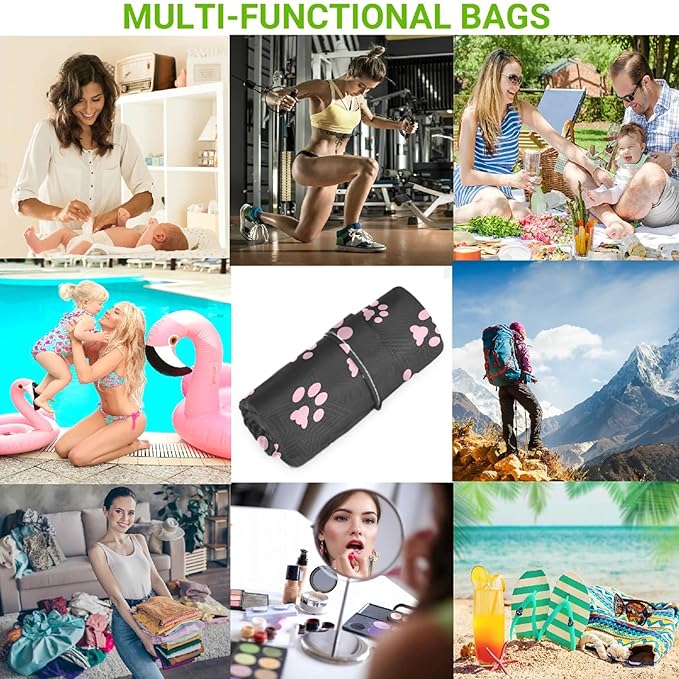 visesunny 2Pcs Wet Bag with Zippered Pockets Cat Footprint Washable Reusable Roomy Diaper Bag for Travel,Beach,Pool,Daycare,Stroller,Diapers,Dirty Gym Clothes, Wet Swimsuits, Toiletries