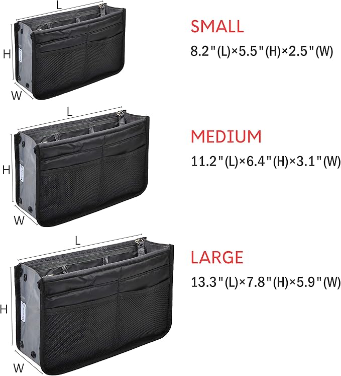 Vercord Purse Organizer Insert for Handbags Bag Organizers Inside Tote Pocketbook Women Nurse Nylon 13 Pockets Black Large