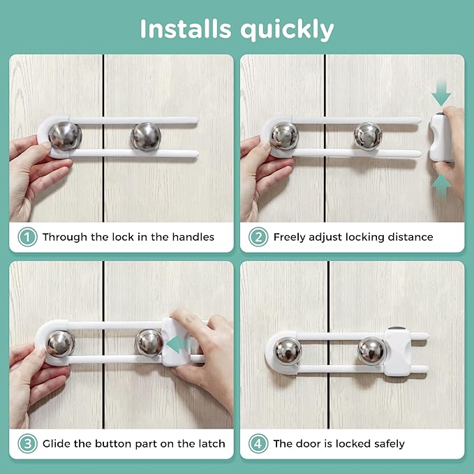 Baby Proofing Cabinets, SKYLA HOMES Sliding Cabinet Locks for kids, Adjustable U-Shaped Child Safety Cabinet Lock for Handles & Knobs, Tool-free Child Proof Latches Lock for Kitchen Bathroom (4 Pack)
