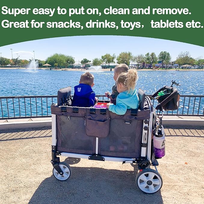 Bandelt Double Sided Stroller Snacks Tray for Wonderfold Wagon W Series Waterproof Kids Toy Placement Faux Leather Sides for Eating and 2 Kid’s Cup Holder (W2 Series)