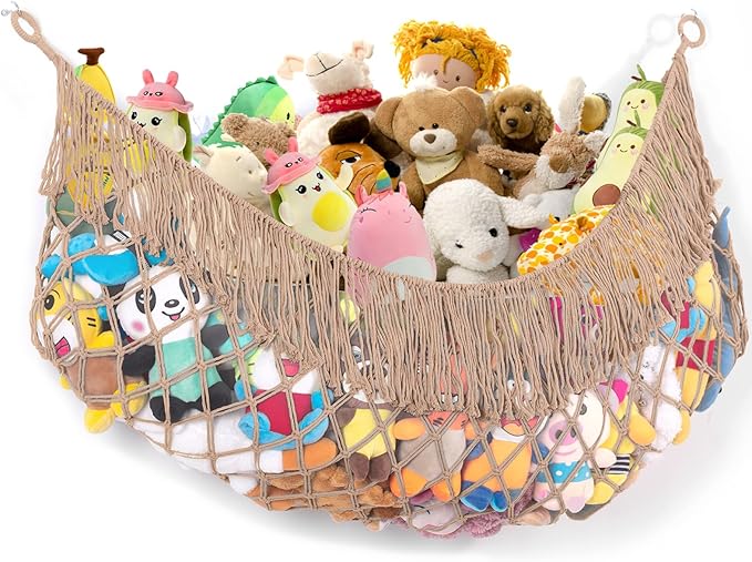 Stuffed Animal Hammock - Extra Large 63'' Long, Stuffed Animal Storage, stuffed animal Holder net, Hammock Large, Storage Hanging Organizer - Creamy Brown