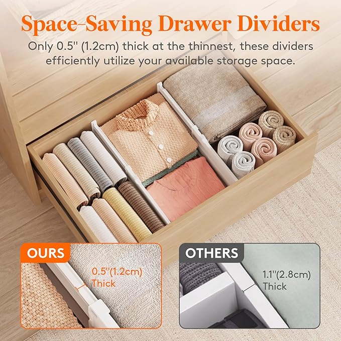 Lifewit 8" High 4 Pack Deep Drawer Dividers, 35 –55cm/13.8-22.5" Adjustable Dresser Drawer Divider, White Drawer Organizer for Clothes, Tall Drawer Separator for Dresser Kitchen Bedroom Cabinet Office