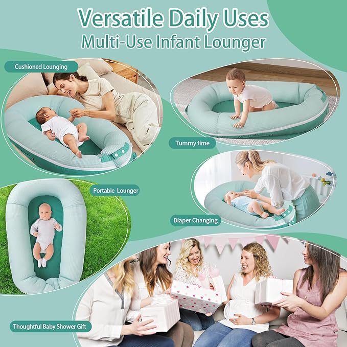 Baby Lounger, Deluxe Infant Lounger, Baby Nest Cover for Baby, Breathable Cotton, Newborn Essentials for Baby 0-12 Months (Greener)