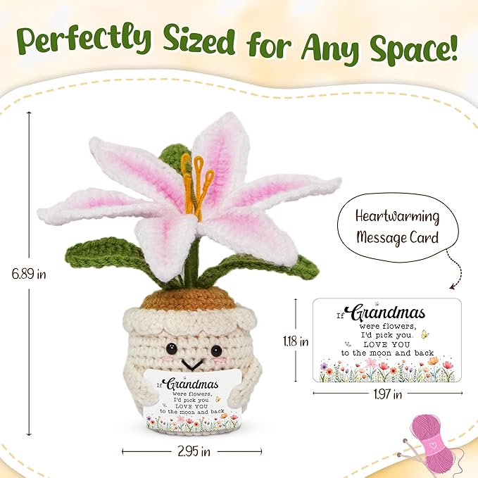 OASSIE Gifts for Grandma - Emotional Support Crochet Lily Flower - Proud of You Mothers Day Birthday Gifts for Grandma Nana Gigi from Grandkids, Positive Granny Gift