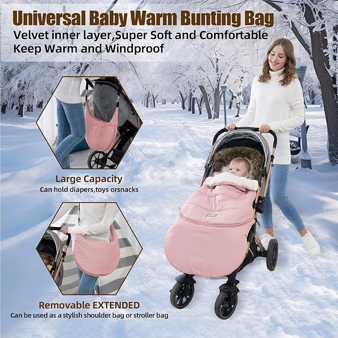 LAT Baby Warm Bunting Bag Universal,Extended and Removable,Stroller Sleeping Bag Cold Weather,Waterproof Toddler Footmuff