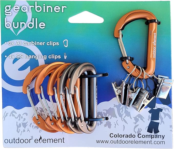 Outdoor Element Heavy Duty Gearbiner Clips - 2" Small Aluminum Carabiner with Hanging Clips - Small Keychain Survival Gear Carabiner for Hanging Keys, Bags and Camping Accessories - Pack of 6