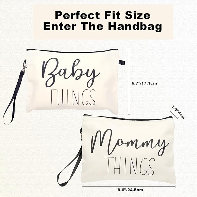 Mommy & Baby Bag - Canvas Zipper Pouch Set, New Mom Essentials, Postpartum Travel Toiletry Bag for Baby, 2 PCS