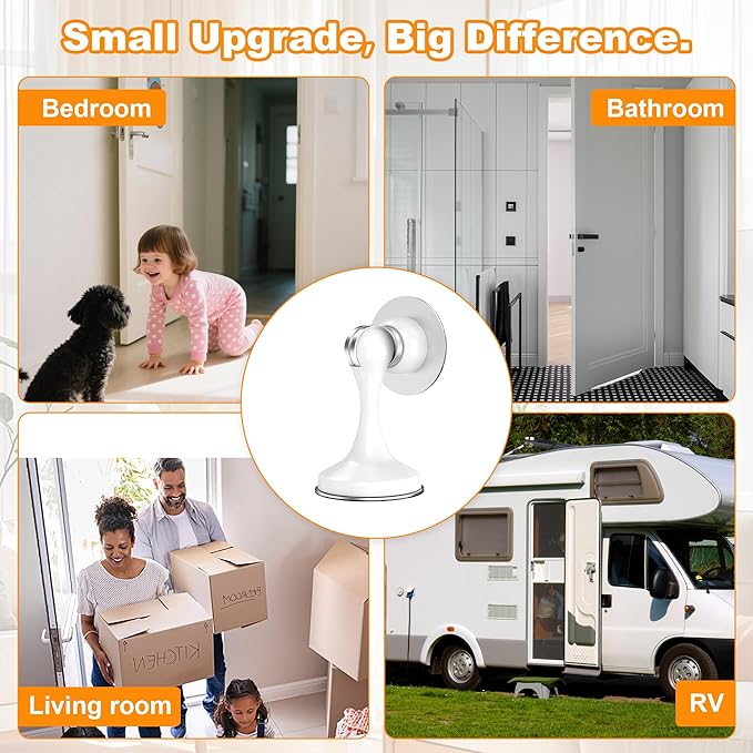 Crosize Magnetic Door Stoppers 1 Pack, Stainless Steel Door Stops for Wall and Floor Mounting, Door Holder Keep Door Open, No Drilling Door Stop with Adhesive Tapes, White