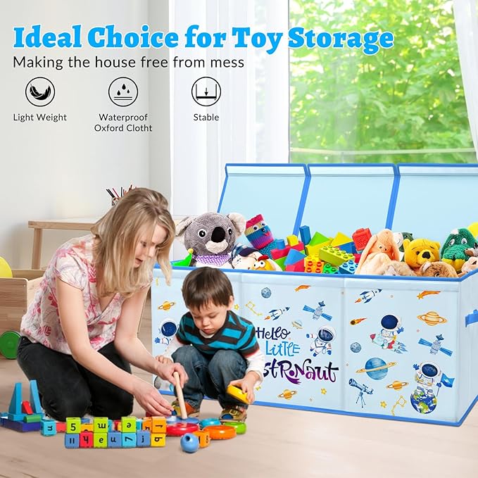 decalsweet Kids Toy Box Storage Chest Collapsible Storage Bin with Lids Handles for Boys Girls Toddler, Large Kids Toy Organizer Box for Kidsroom Bedroom Playroom Nursery,37.7"x12.5"x15.7"