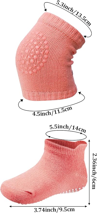 10 Pairs Baby Crawling Anti Slip Knee Pads and Anti Slip Baby Socks Set Unisex Toddler Knee Protectors Non Slip Ankle Socks