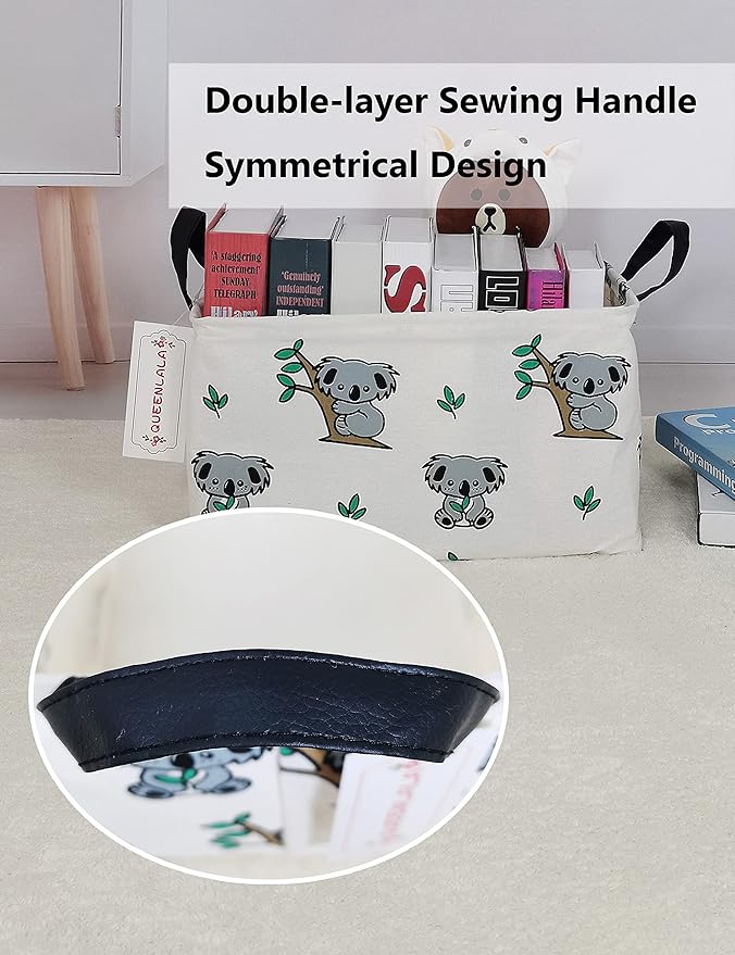 QUEENLALA Rectangular Laundry Hamper/Foldable Nursery Laundry Basket for Organizing/Storage Bin Baskets/Children Toy Office Bedroom/Toy Bin Closet Shelf Baskets（Rec-Koala）