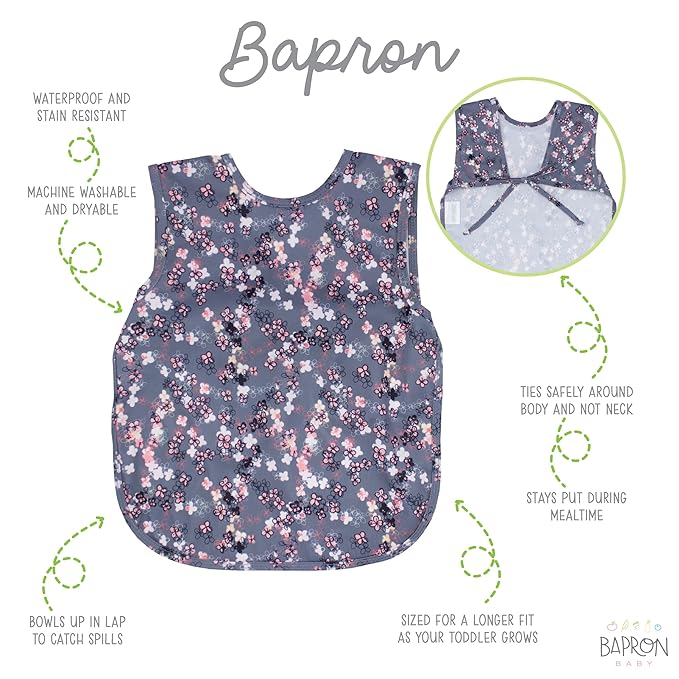 BapronBaby Ditsy Floral Bapron - No Neck Tie Safer Bib for Baby & Toddler - Soft Waterproof Stain Resistant - Machine Washable - Sz Baby/Toddler 6m-3T