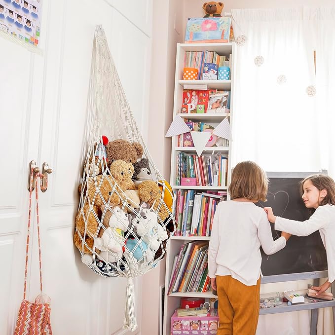 Novel Stuffed Animal Hammock Corner Hanging Net for Stuff Aniaml Storage Macrame Toy Display Plush Toy Holder-Perfect for The Tiny Space Walls (cream, XXL)