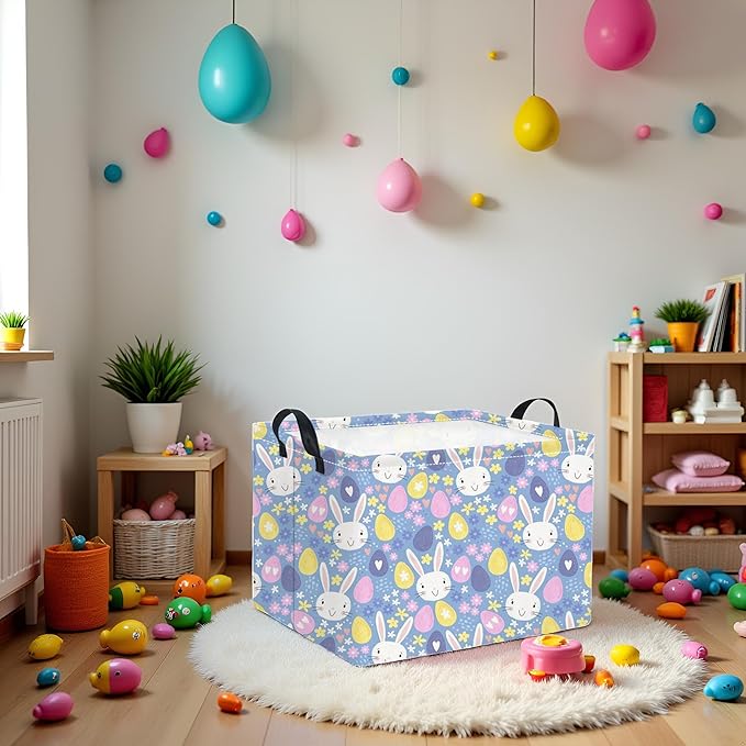 TIBAOLOVER Rectangular Storage Basket for Kids & Baby - Cute & Functional Toy Storage Bin, Organizer, Shelf or Book Basket - Easter Room Decor with Flower & Easter Egg Design