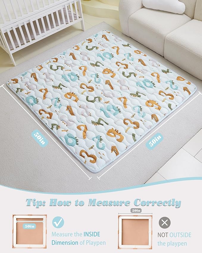 Viviland Baby Mats for Floor, 50x50 Inch Playpen Mat, Thick Cushioning Padding Playmat for Baby and Toddlers Infants, Non-Slip & Machine Washable, Blue Numbers